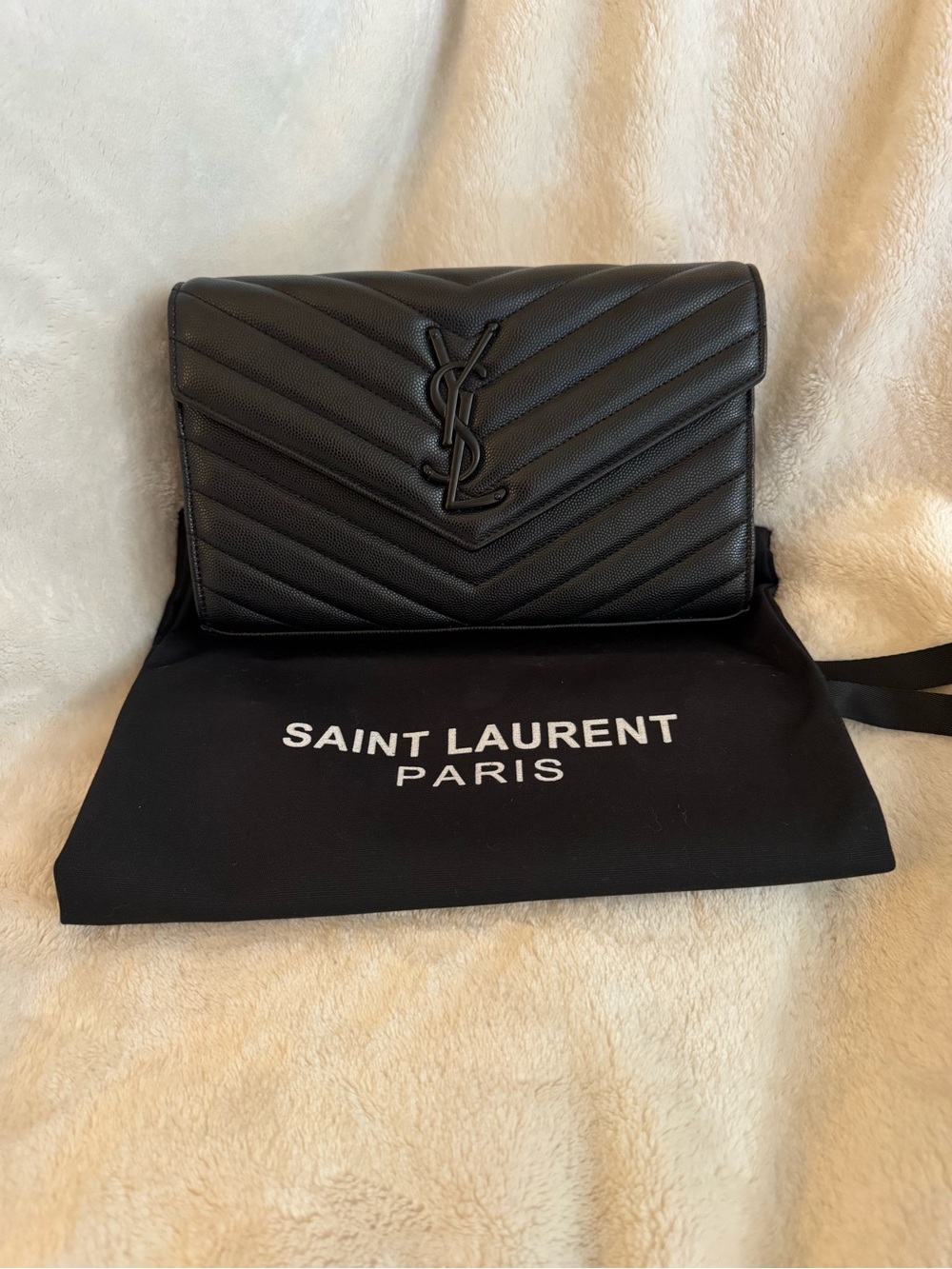 YSL Branded Black-on-Black Caviar Chevron Chain Shoulder/Crossbody Bag EUC - Picture 2 of 12